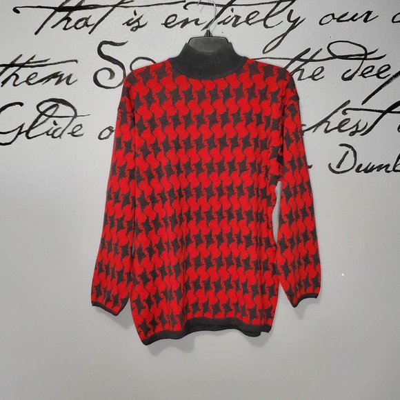 Red Gray Houndstooth Wool Cashmere Blend, Vintage 90s Liz Claiborne, M - Picture 1 of 6
